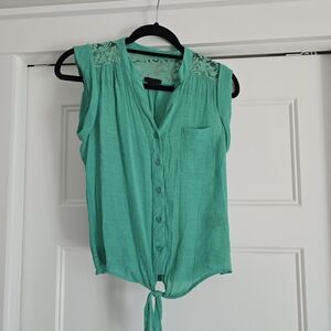 Mine Teal Sleeveless Blouse with Lace Accents
